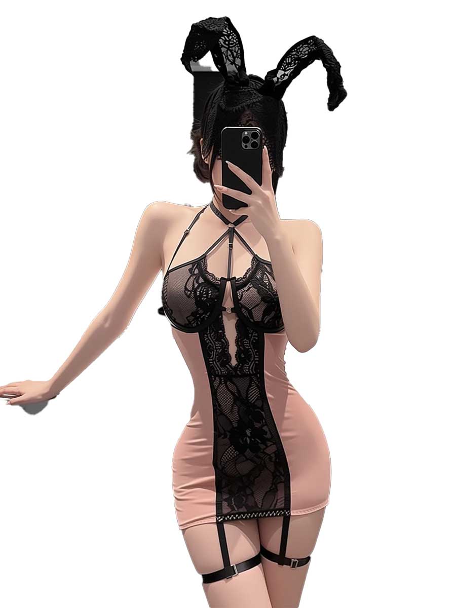 jimiko For Women's Pink Black  - Lace Teddy Lingerie 评论和价格