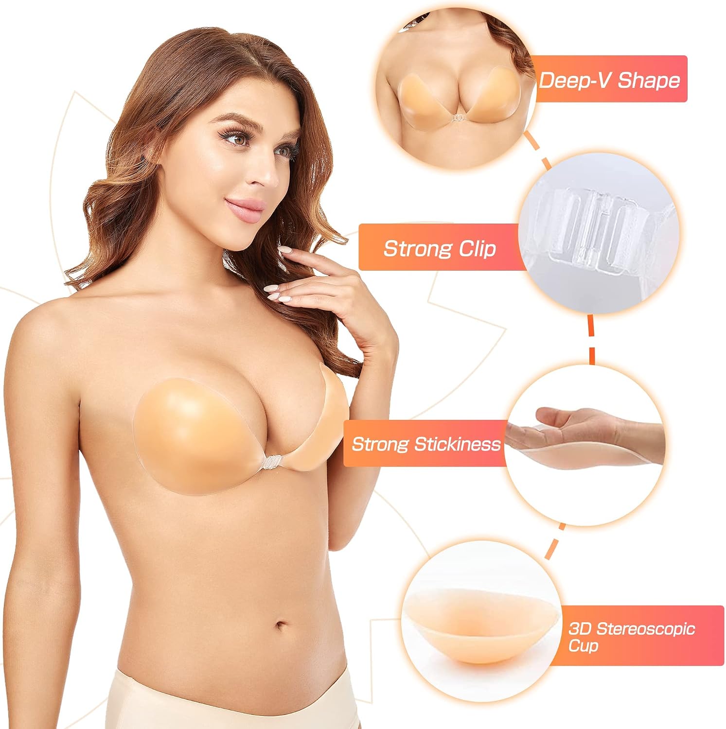 Push-Up Wire-Free Solid Silico - Silicone Bra Adhesive 评论和价格